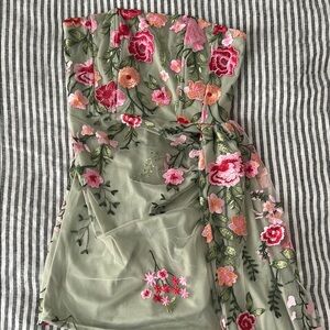 Lulus Floral Embroidered Strapless Dress